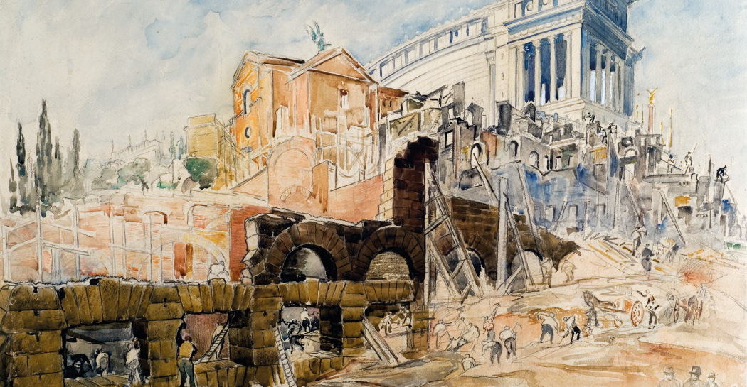 Maria Barosso, Demolizione delle case in Via Cremona per gli scavi al Foro di Cesare, 1932, matita e acquerello su carta, MR - 2492, Roma, Museo di Roma. Foto: Alfredo Valeriani. Copyright dell'immagine: Roma Capitale