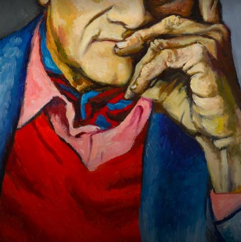 Dettaglio da Ritratto di Alberto Moravia col maglione rosso Dettaglio da Ritratto di Alberto Moravia col maglione rosso