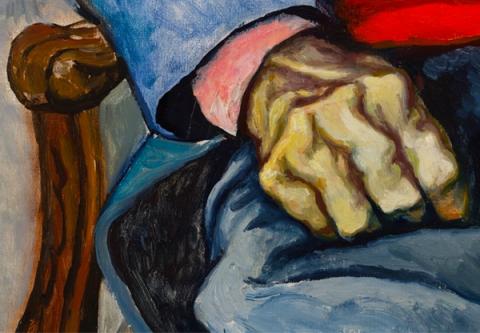 Dettaglio da Ritratto di Alberto Moravia col maglione rosso Dettaglio da Ritratto di Alberto Moravia col maglione rosso